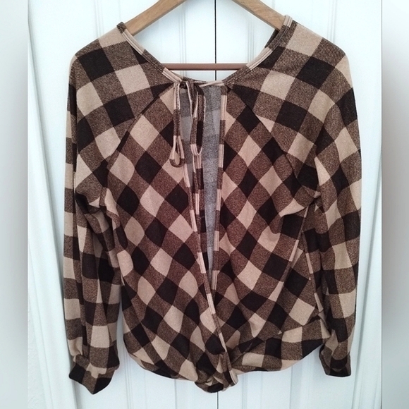 Plaid Brown Buffalo Check Open Tie  Top /cardigan - Picture 1 of 8